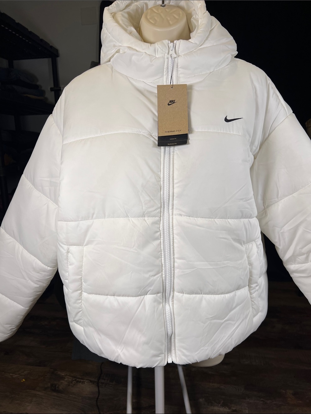 Nike Women’s White Quilted Puffer Jacket with Hood